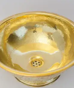 Antique brass bowl vessel sink with engraved patterns for bathroom vanity