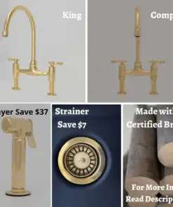 Vintage 8-inch unlacquered brass bridge faucet with lever handles for kitchen sinks