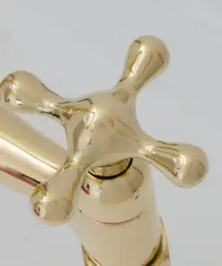 Vintage patina brass bridge kitchen faucet with curved legs and cross handles