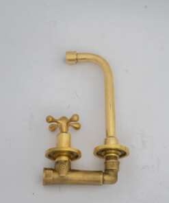 Unlacquered brass wall mount cold faucet with minimalist vintage design