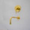 Wall mount tub filler with sleek design and brass finish for freestanding bathtubs