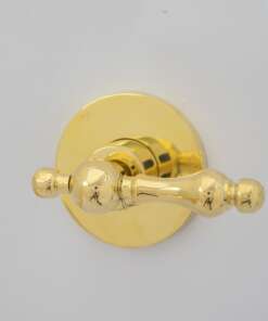 Wall-mounted tub filler with sleek design and brass finish for freestanding bathtubs