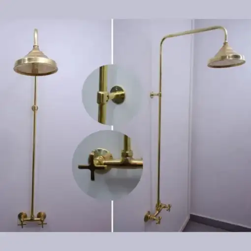 Antique brass shower fixtures with vintage brass shower system